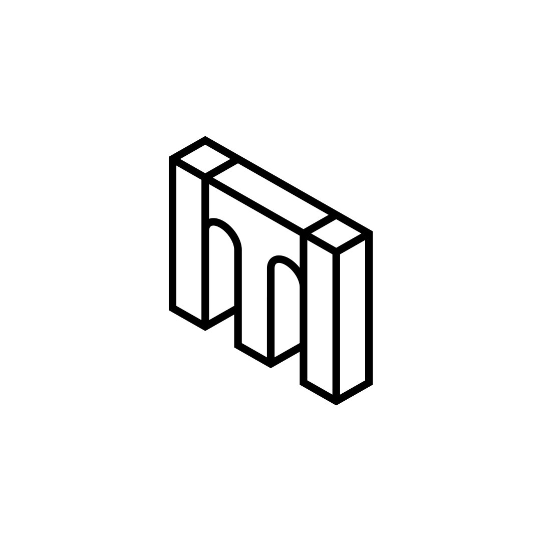 Monogram logo mark featuring a double archway formed by intertwined letters M and T.
