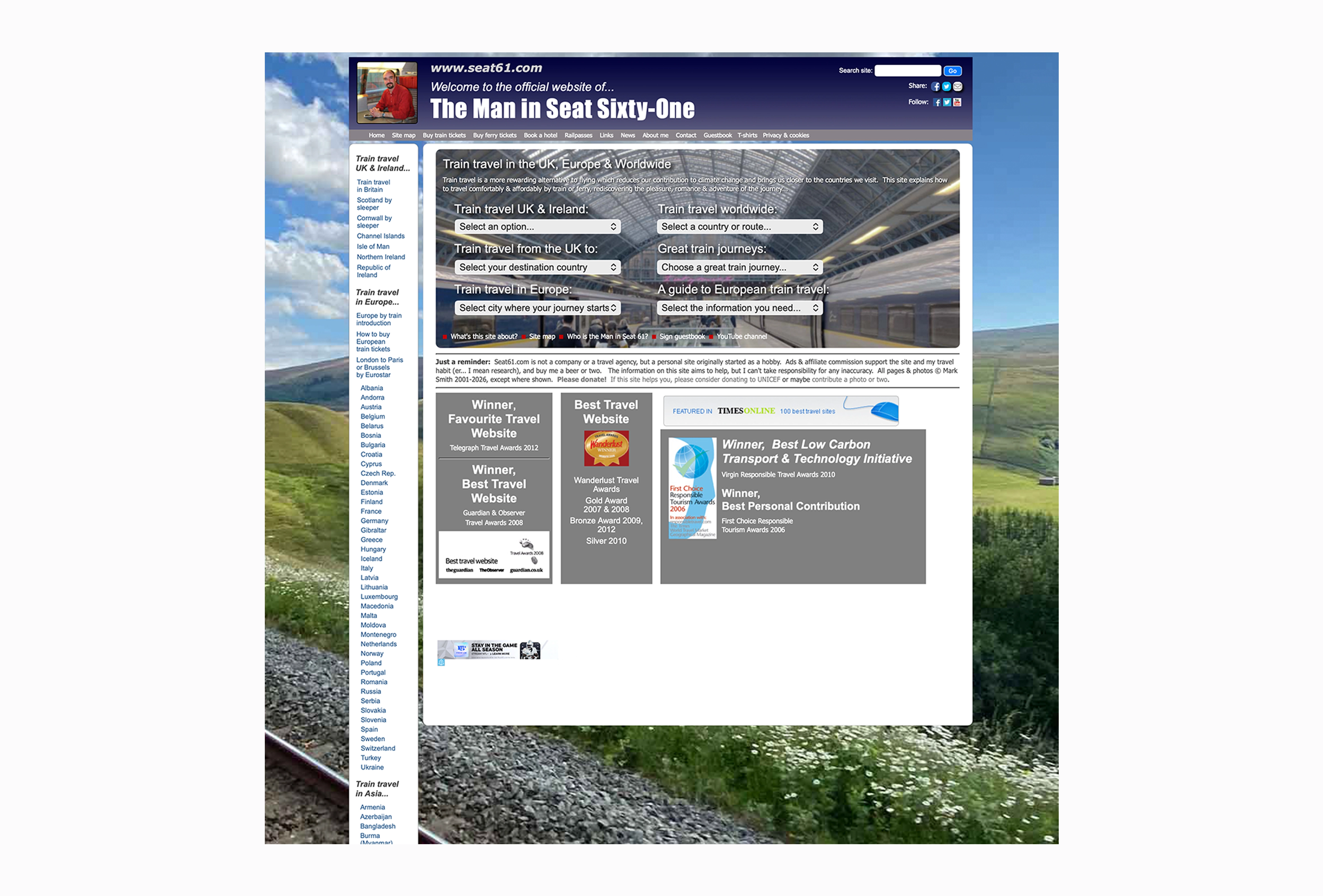 Current Seat 61 website homepage.